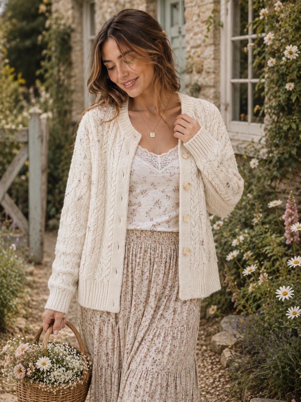 Something Navy Cream Embellished Floral Sequin Cable Knit Cardigan 2X NWT